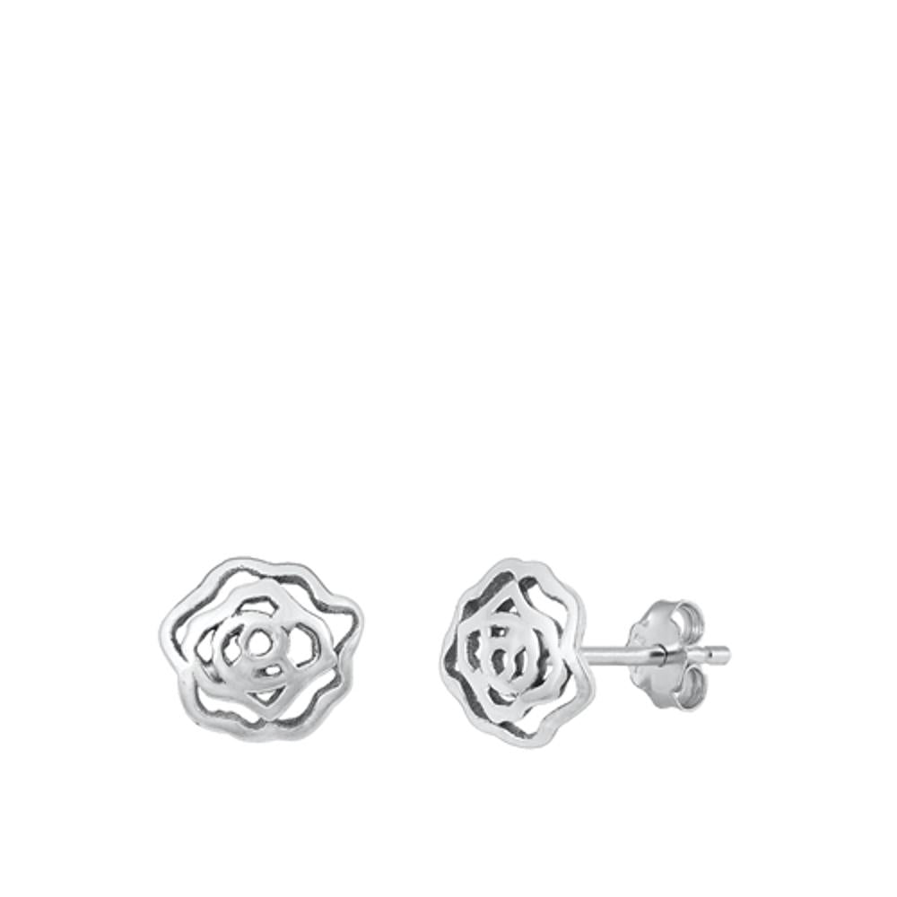 Sterling Silver Beautiful Abstract Rose Fashion Stud Earrings 925 New