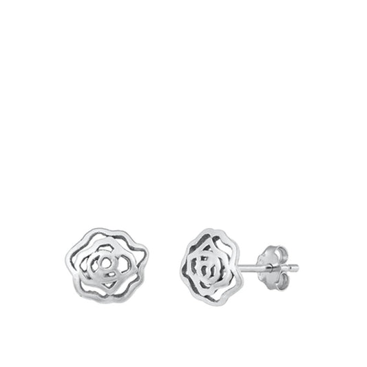 Sterling Silver Beautiful Abstract Rose Fashion Stud Earrings 925 New