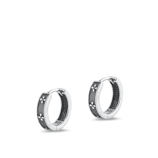 Sterling Silver Classic Oxidized Bali Hoop High Polished Earrings 925 New