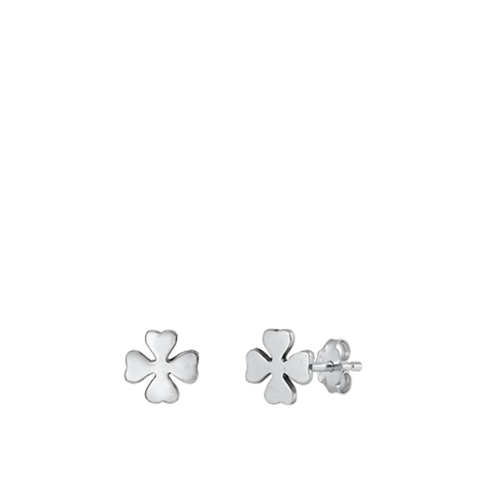 Sterling Silver High Polished Fashion Four Leaf Clover Shamrock Earrings 925 New