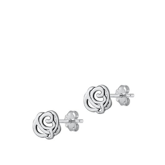 Sterling Silver Polished Abstract Rose Oxidized High Polished Earrings 925 New
