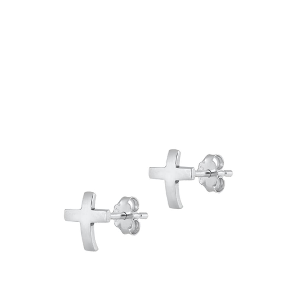 Sterling Silver Cute Simple Cross High Polished Christian Earrings .925 New
