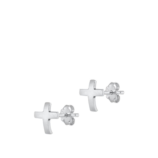 Sterling Silver Cute Simple Cross High Polished Christian Earrings .925 New
