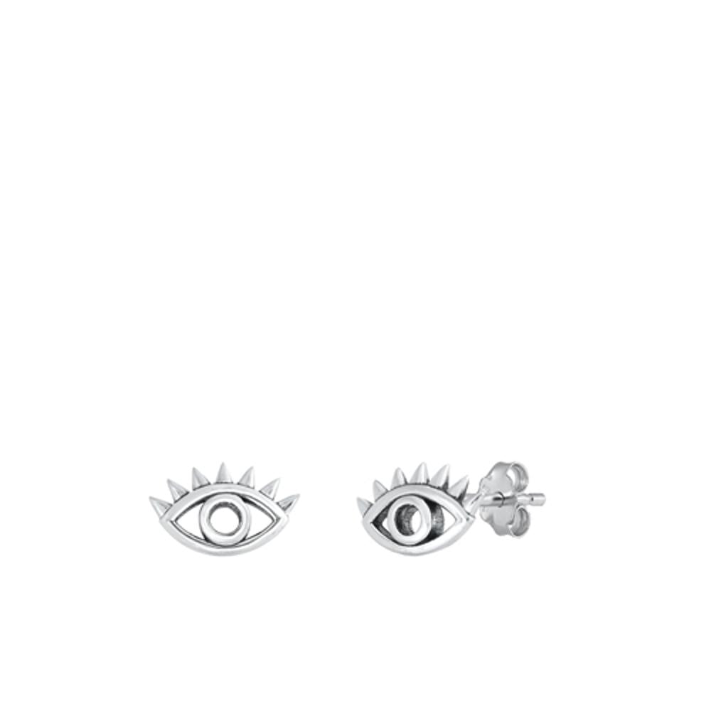 Sterling Silver Minimalist Evil Eye Stud High Polished Earrings .925 New