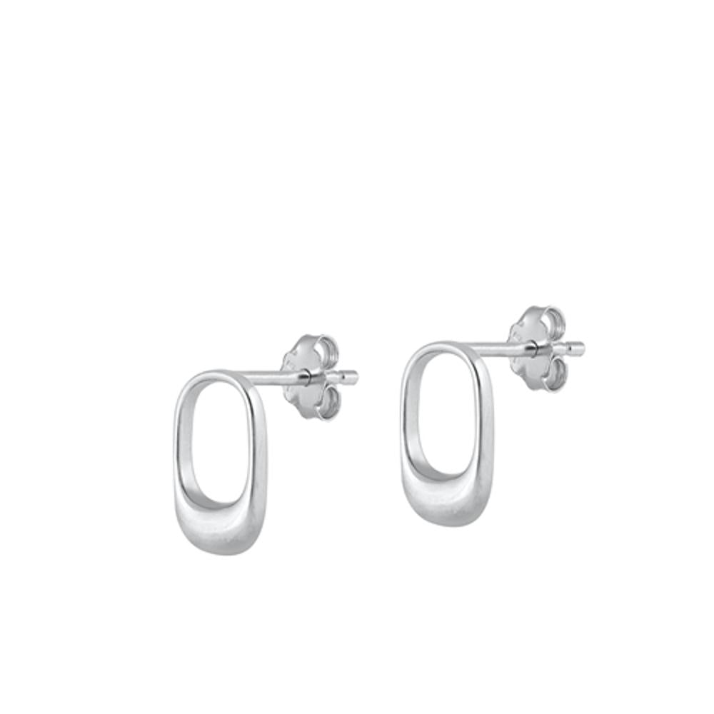 Sterling Silver Cute Modern Hoop Oval Cutout Post Earrings 925 New
