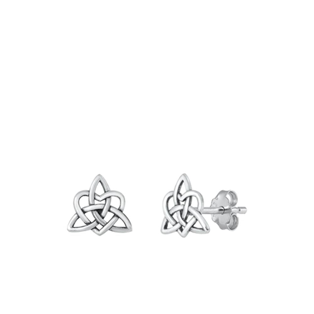 Sterling Silver Oxidized Trinity Knot Heart Stud High Polished Earrings .925 New