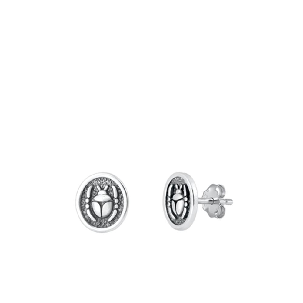 Sterling Silver Beautiful Oxidized Beetle High Polished Earrings 925 New