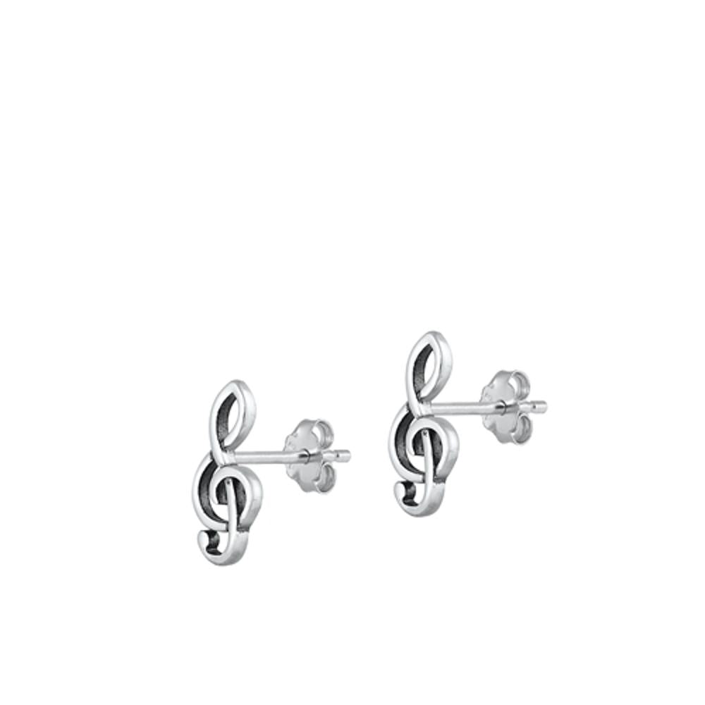 Sterling Silver Cute G Treble Clef Brace High Polished Stud Earrings .925 New