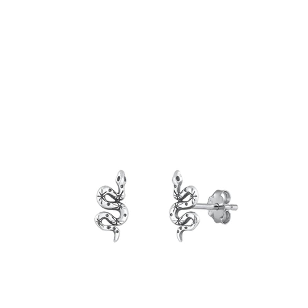 Sterling Silver Unique High Polished Snake Stud Oxidized Earrings .925 New
