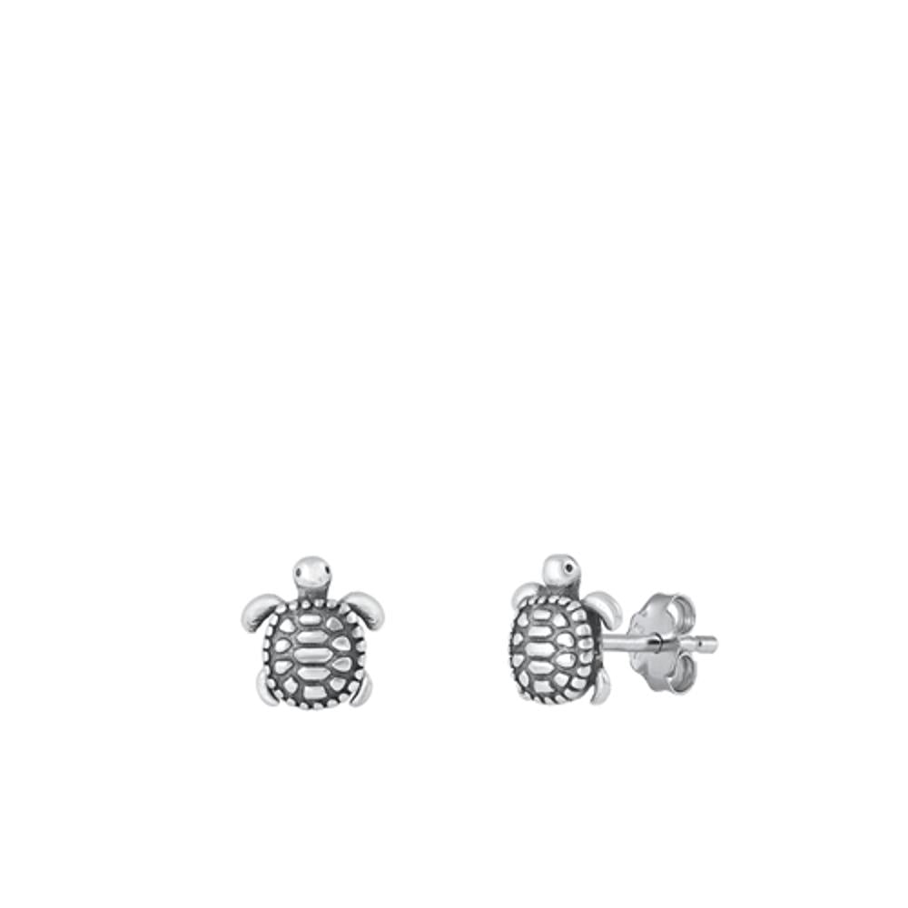 Sterling Silver Unique Sea Turtle High Polished Oxidized Earrings .925 New