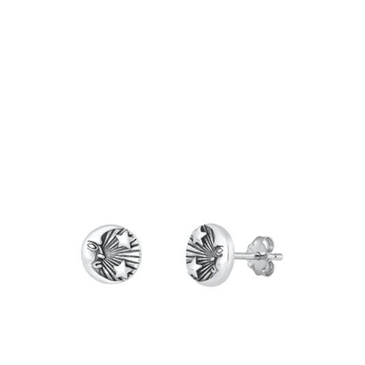 Sterling Silver Cute Moon & Stars Stud High Polished Oxidized Earrings .925 New