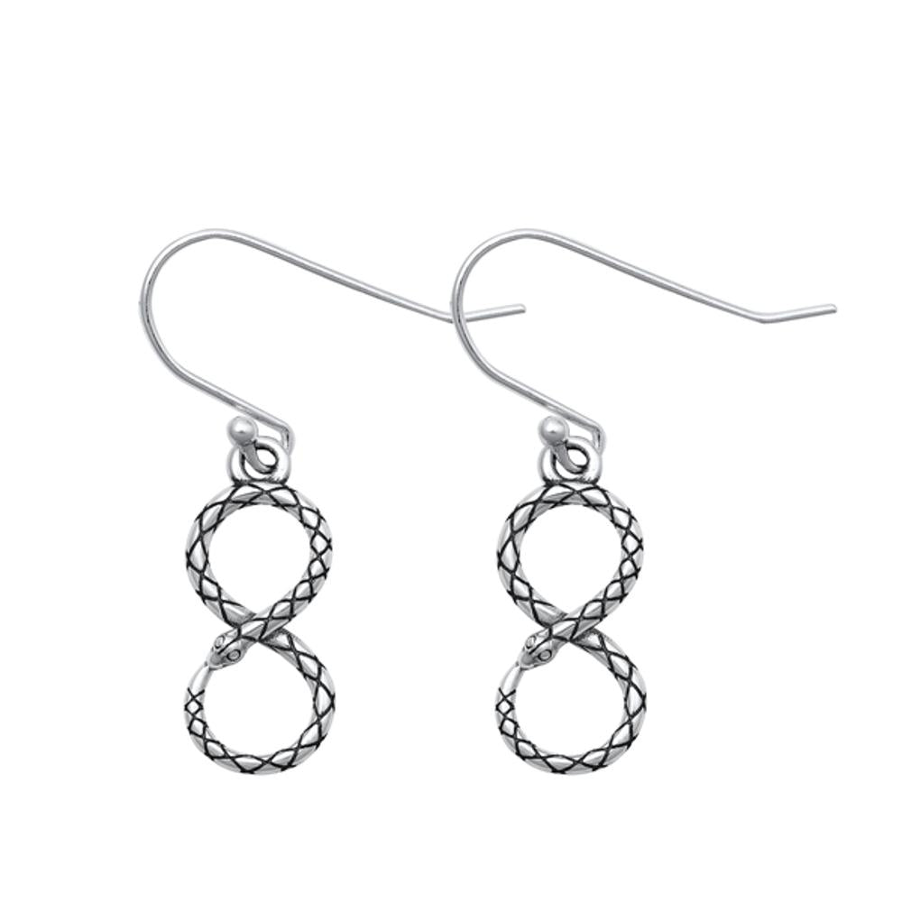 Sterling Silver Unique Infinity Snake Oxidized Hook Earrings 925 New