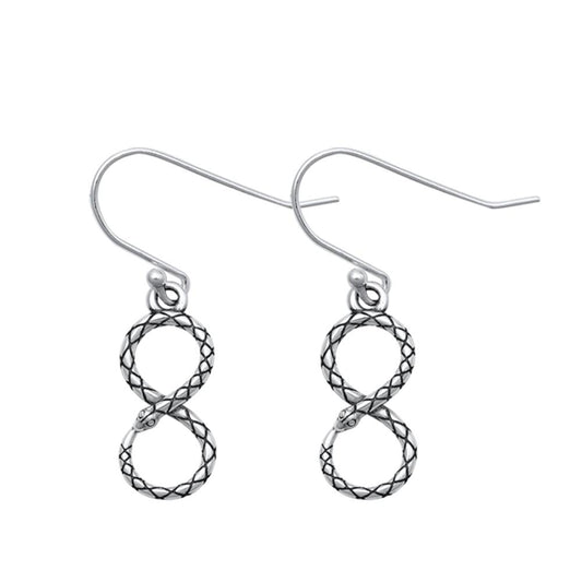 Sterling Silver Unique Infinity Snake Oxidized Hook Earrings 925 New