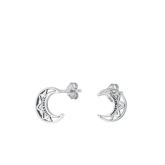 Sterling Silver Classic Crescent Moon Stud High Polished Earrings .925 New