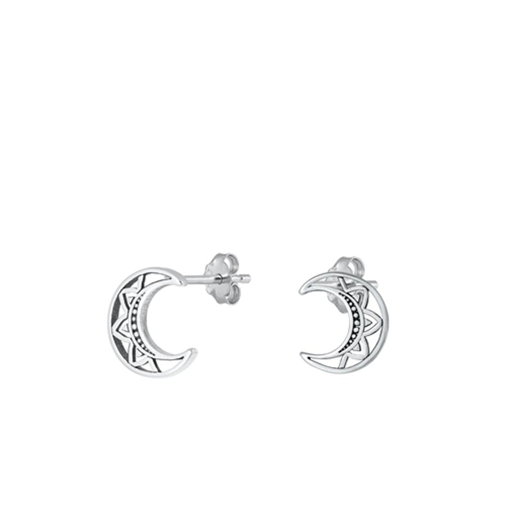 Sterling Silver Classic Crescent Moon Stud High Polished Earrings .925 New