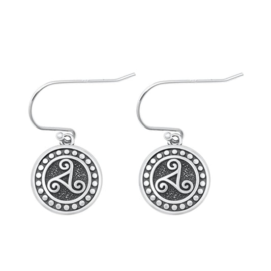 Sterling Silver Unique Triskelion Celtic Hook Polished Oxidized Earrings 925 New