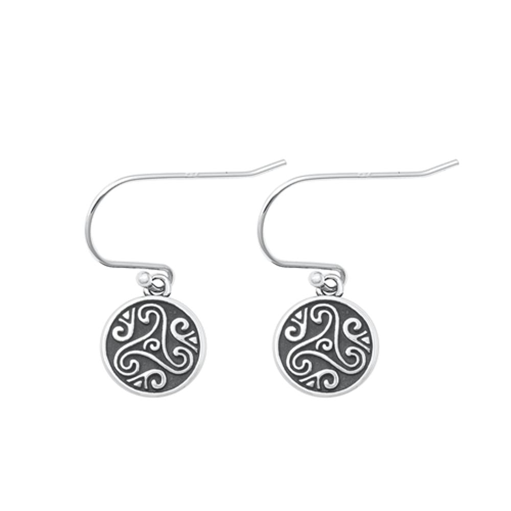 Sterling Silver Fashion Oxidized Celtic Triskelion Drop Hook Earrings .925 New