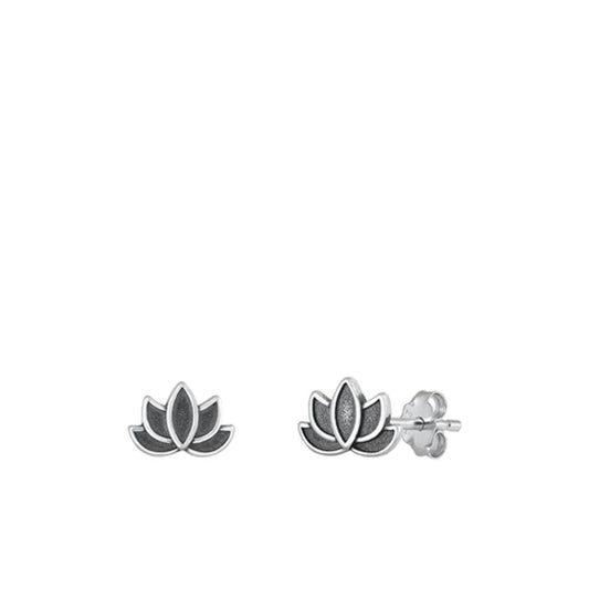 Sterling Silver Beautiful Lotus Flower High Polished Oxidized Earrings .925 New