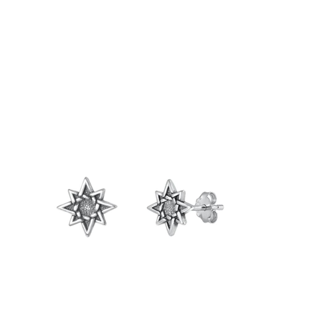 Sterling Silver Classic North Star High Polished Oxidized Earrings .925 New