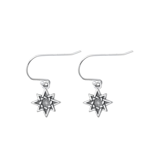 Sterling Silver Unique Oxidized Star Hook High Polished Earrings .925 New