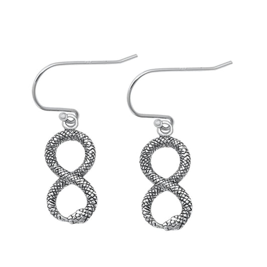 Sterling Silver High Polished Infinity Snake Figure 8 Hook Earrings .925 New