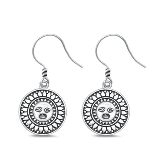 Sterling Silver High Polished Oxidized Classic Sun Hook Earrings .925 New