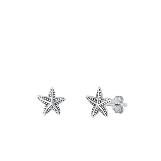 Sterling Silver Beautiful Starfish Stud High Polished Beach Earrings .925 New