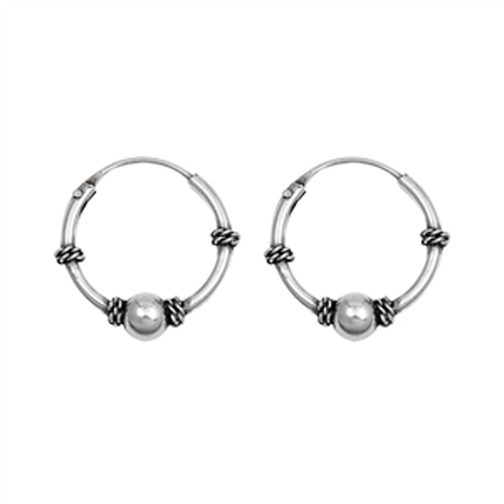 Sterling Silver Boho Hoop Statement Rope Wrap Ball Bead Earrings 925 New