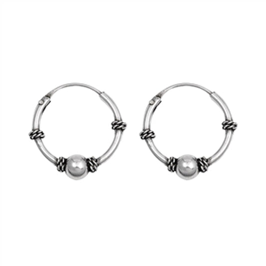 Sterling Silver Boho Hoop Statement Rope Wrap Ball Bead Earrings 925 New