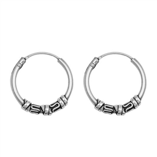 Sterling Silver Weave Hoop Bali Style Boho Earrings 925 New