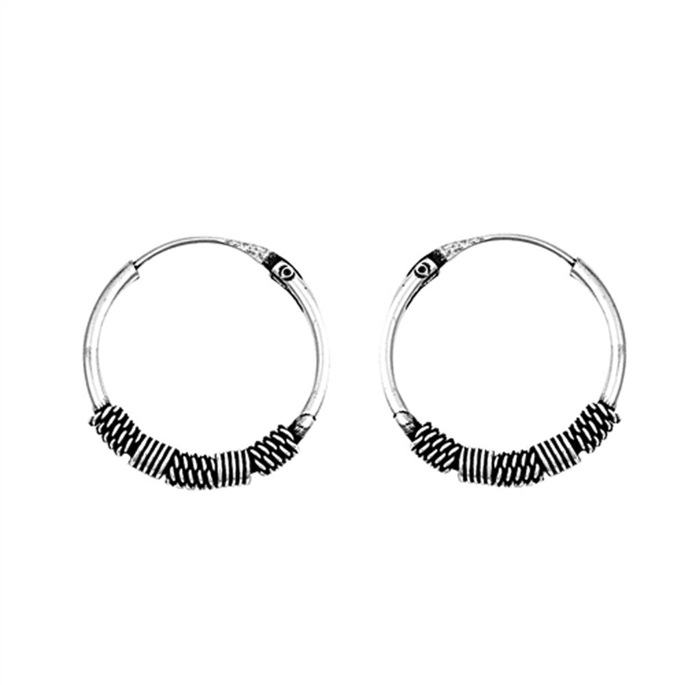 Sterling Silver Statement Hoop Rope Wrap Boho Bali Style Earrings 925 New
