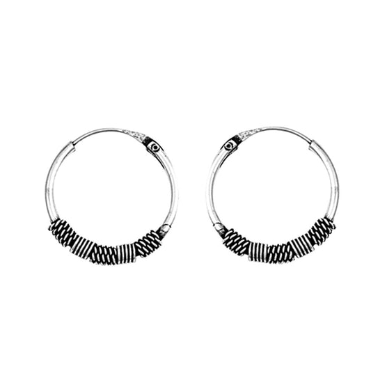 Sterling Silver Statement Hoop Rope Wrap Boho Bali Style Earrings 925 New