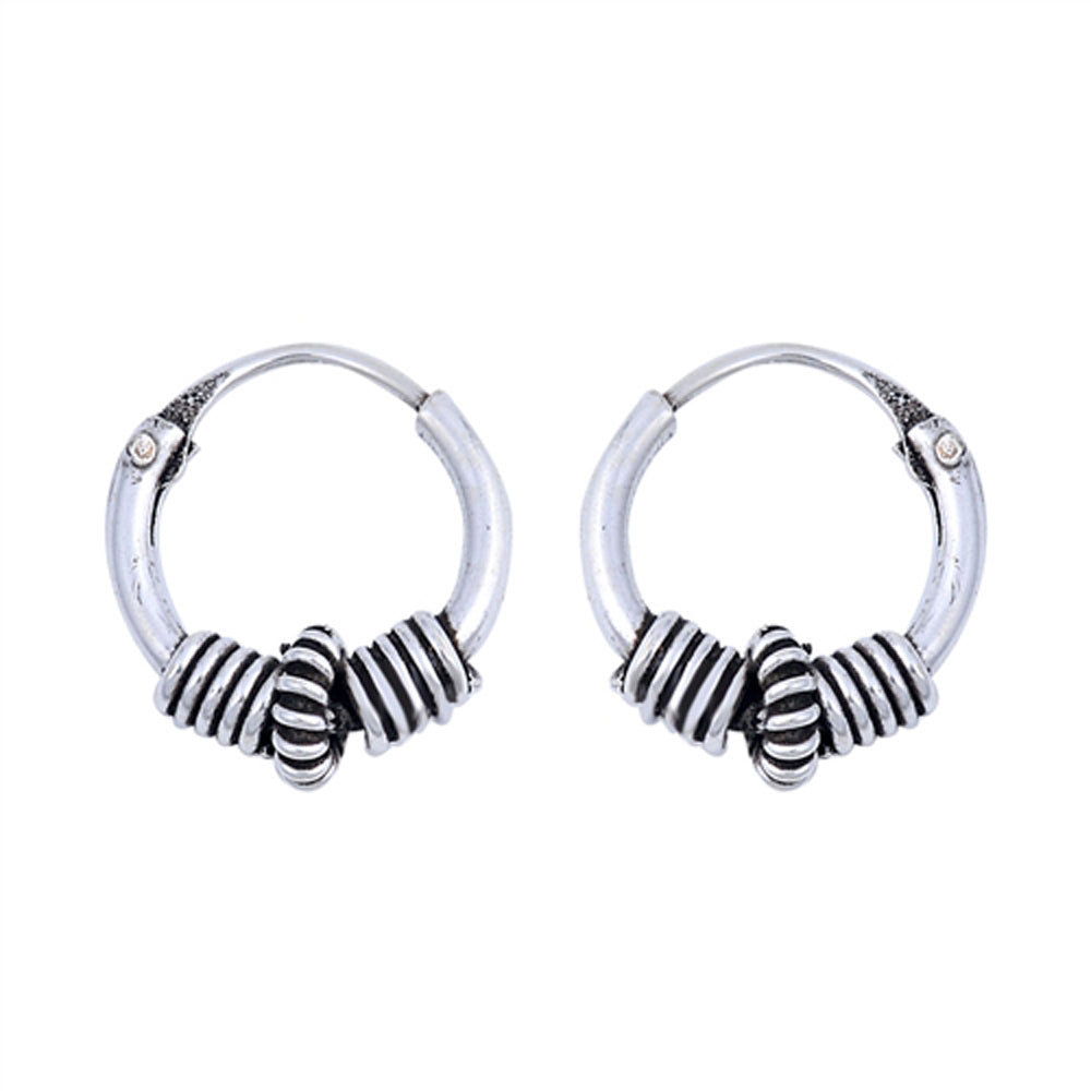 Sterling Silver Boho Hoop Bali Style Unique Earrings 925 New