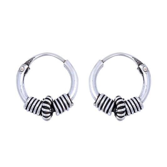 Sterling Silver Boho Hoop Bali Style Unique Earrings 925 New