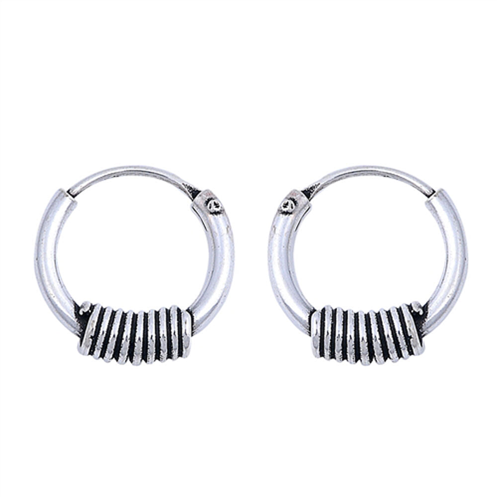 Sterling Silver Coil Wrap Hoop Boho Statement Earrings 925 New
