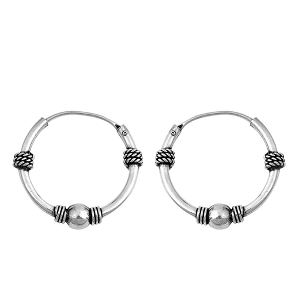 Sterling Silver Statement Hoop Bali Style Rope Knot Wrap Bead Earrings 925 New
