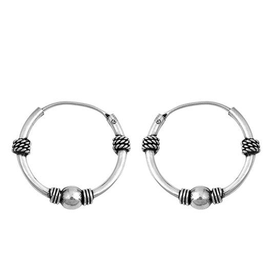 Sterling Silver Statement Hoop Bali Style Rope Knot Wrap Bead Earrings 925 New