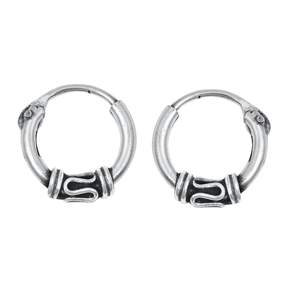 Sterling Silver Bali Style Hoop Wavy Weave Unique Earrings 925 New