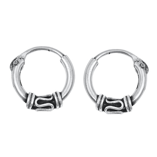 Sterling Silver Bali Style Hoop Wavy Weave Unique Earrings 925 New