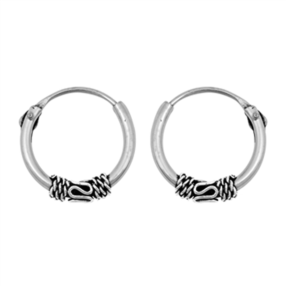 Sterling Silver Statement Hoop Boho Bali Style Rope Knot Weave Earrings 925 New