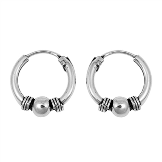 Sterling Silver Boho Style Hoop Bali Bead Rope Twist Earrings 925 New