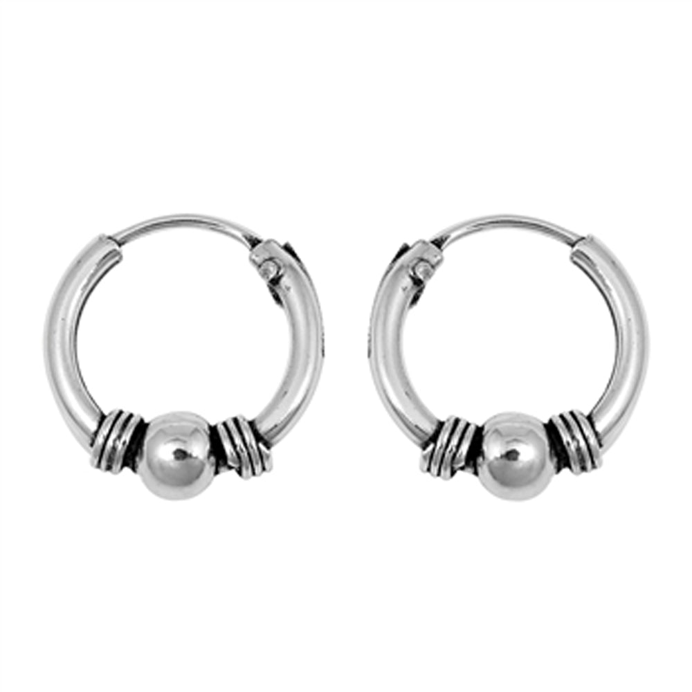 Sterling Silver Boho Style Hoop Bali Bead Rope Twist Earrings 925 New