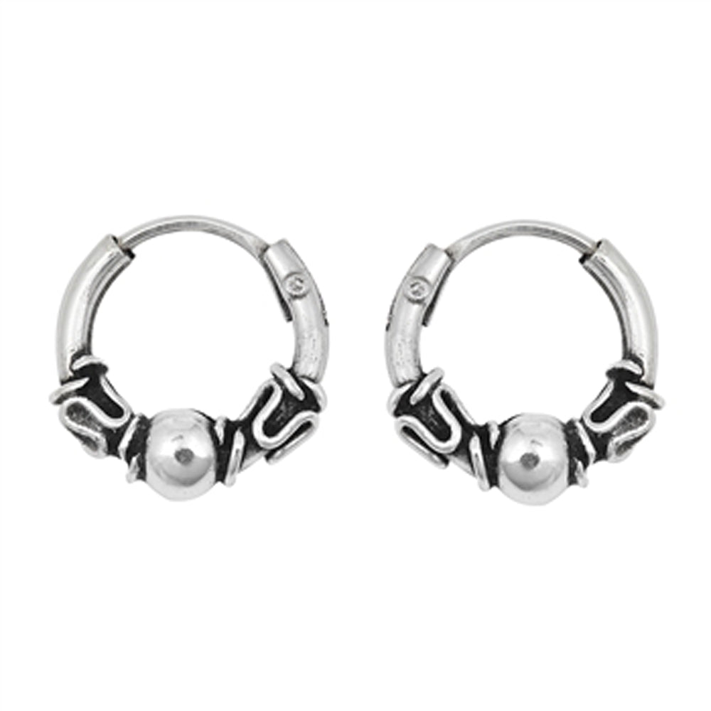 Sterling Silver Wavy Hoop Unique Ball Earrings 925 New