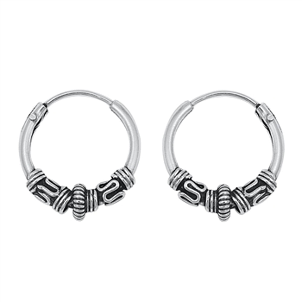 Sterling Silver Boho Unique Hoop Statement Ornate Rope Twist Bali Earrings 925