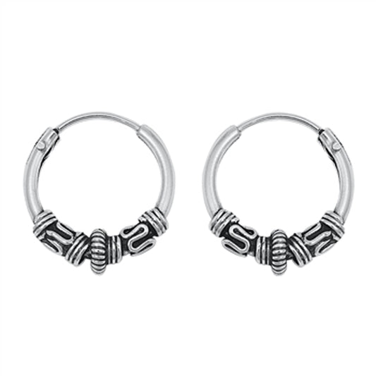Sterling Silver Boho Unique Hoop Statement Ornate Rope Twist Bali Earrings 925