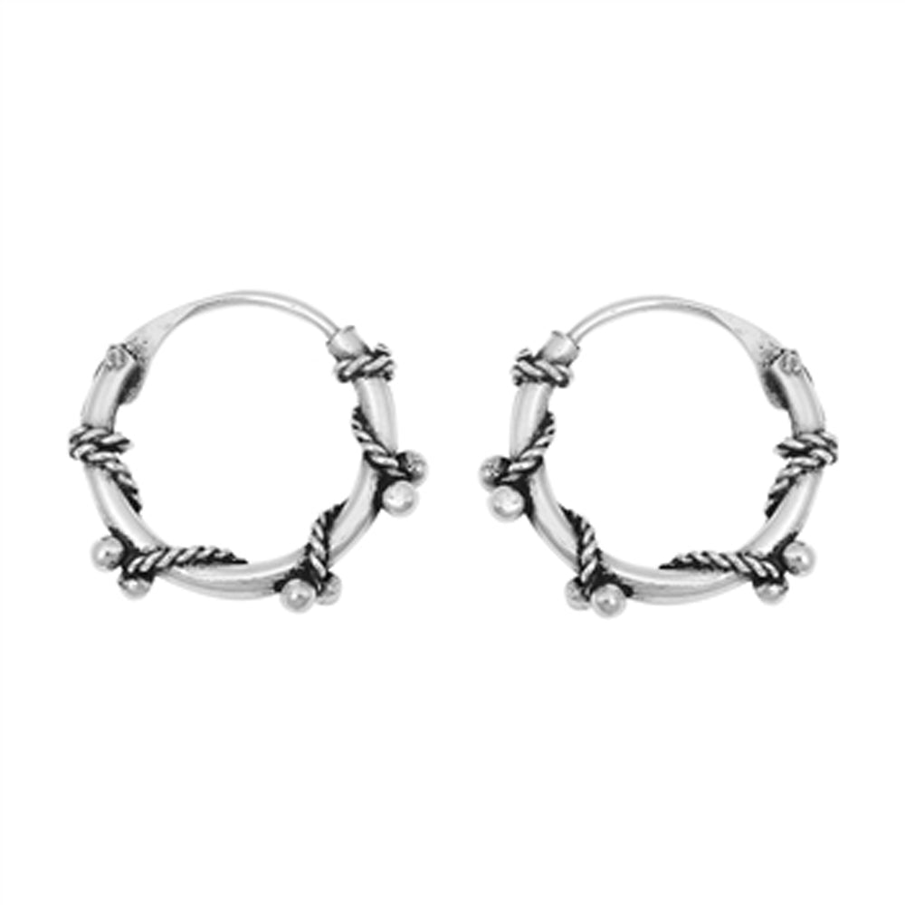 Sterling Silver Bali Style Hoop Rope Knot Weave Wrap Bead Earrings 925 New