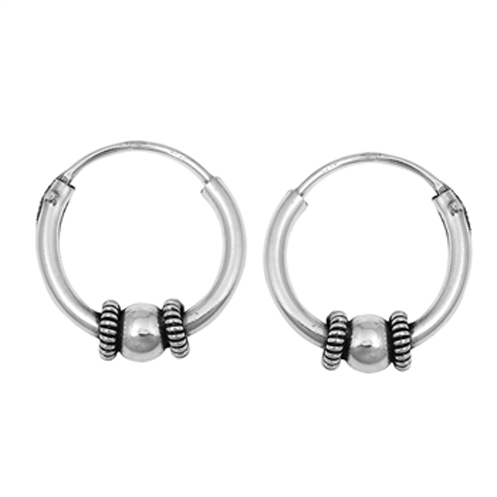 Sterling Silver Statement Hoop Bali Bead Boho Earrings 925 New