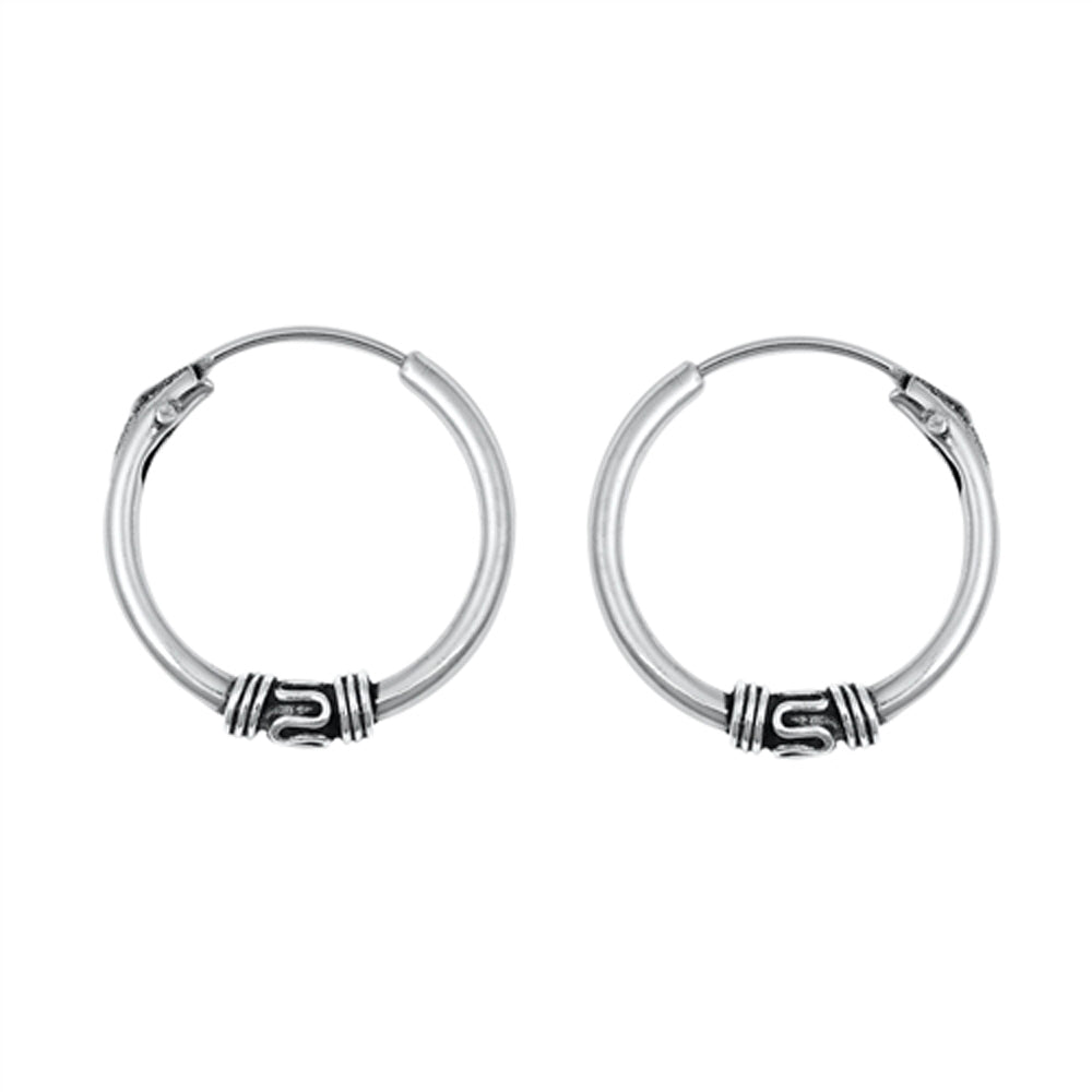 Sterling Silver Bali Style Hoop Boho Wavy Wrap Earrings 925 New