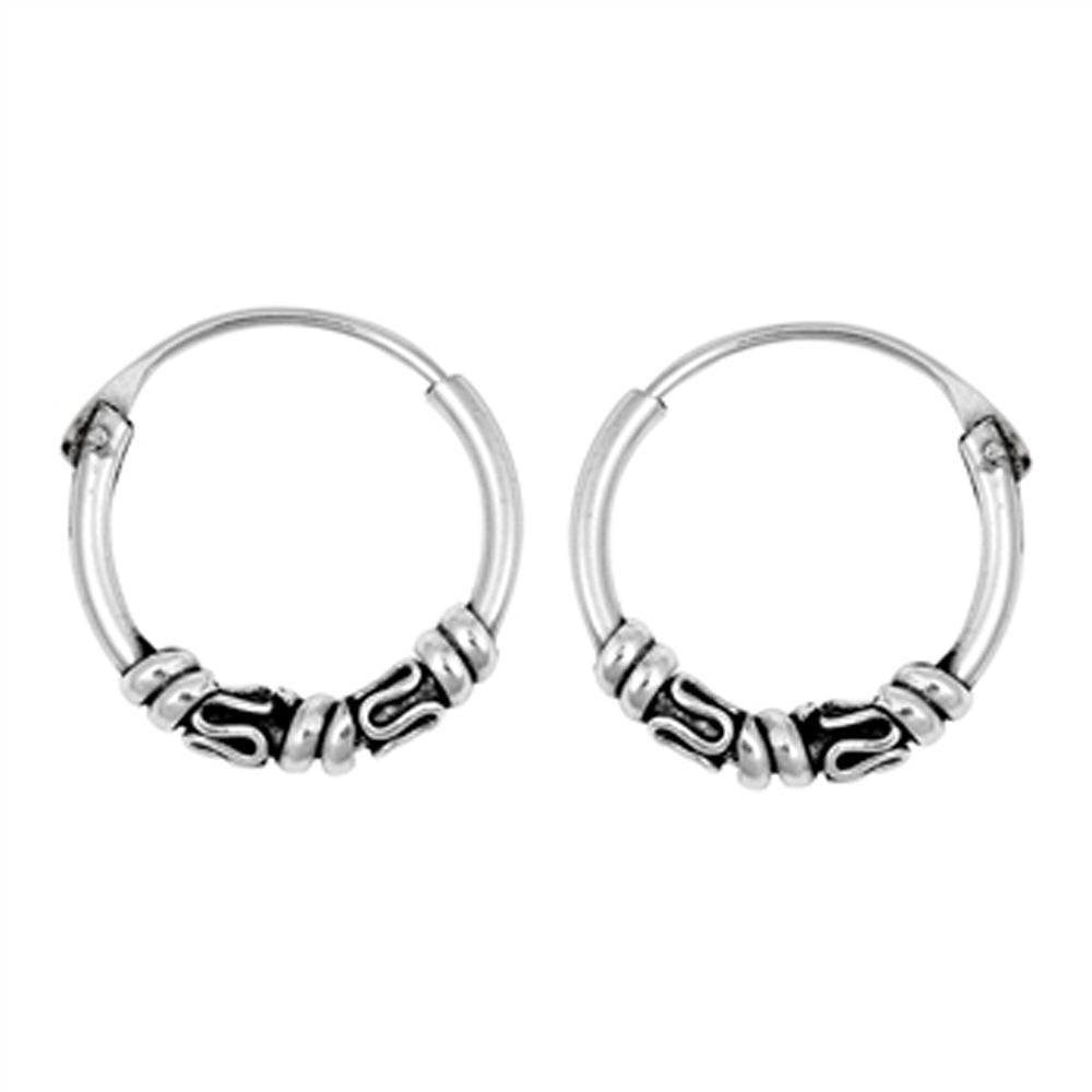 Sterling Silver Boho Hoop Wavy Wrap Bali Style Earrings 925 New
