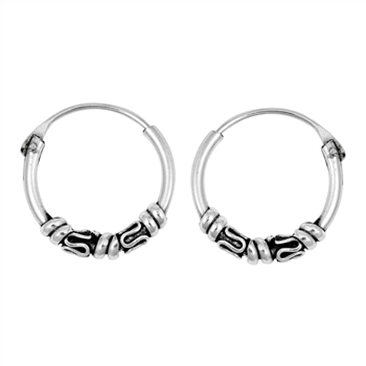 Sterling Silver Boho Hoop Wavy Wrap Bali Style Earrings 925 New